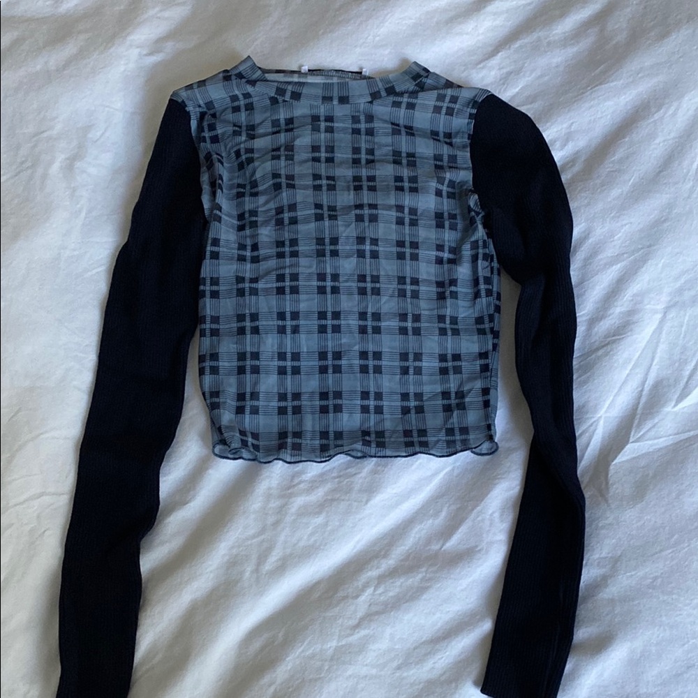 Zara Gray and Blue Fitted Crop Blouse